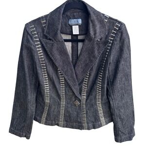 Randolph Duke The Look Jeans Dark Wash Denim Blazer Metal Hardware Jacket Size 8